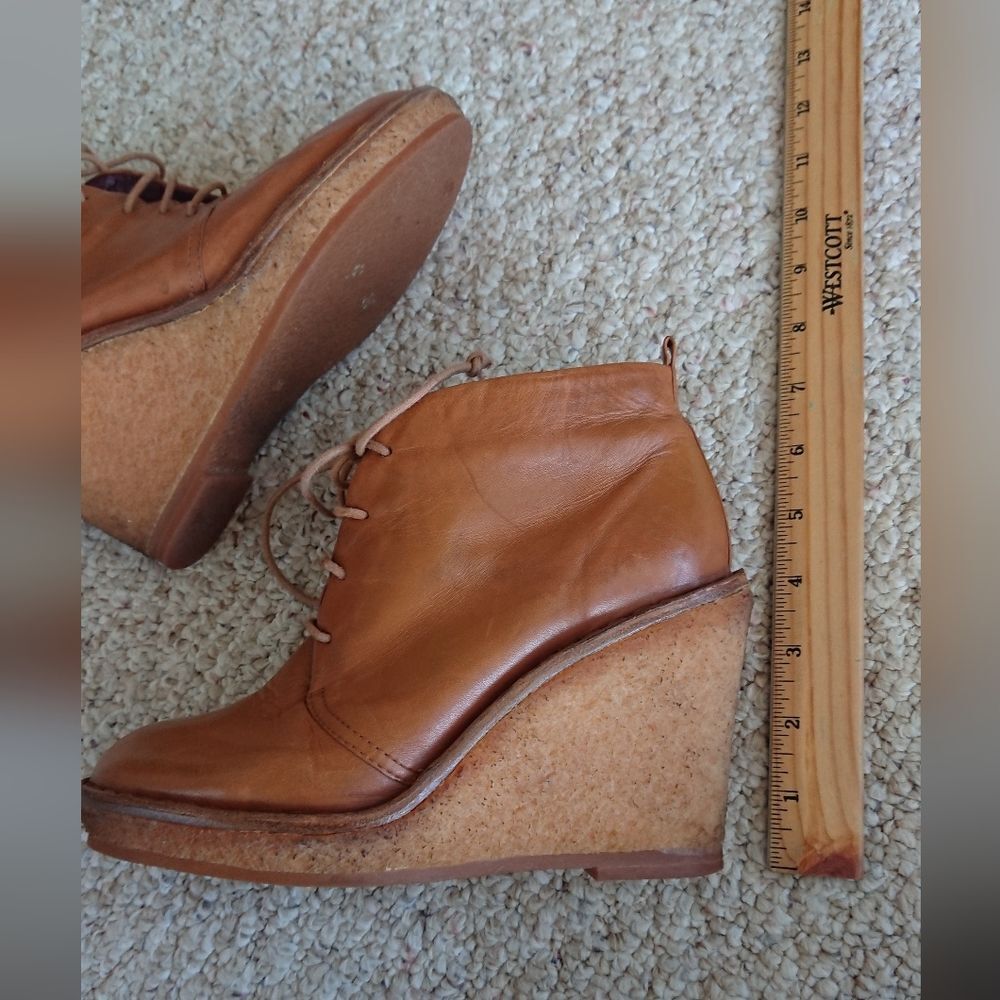 MARC BY MARC JACOBS Brown Tan Calf Leather Wedge oxford ankle Boots size 6 - Picture 12 of 16